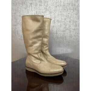 H.S. TRASK ARIANA SHEARLING Gold Calfskin Boots Sz 6.5M (A135)